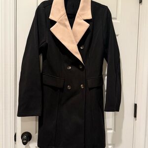SHEIN Black and Cream Double-Breasted Pea Coat